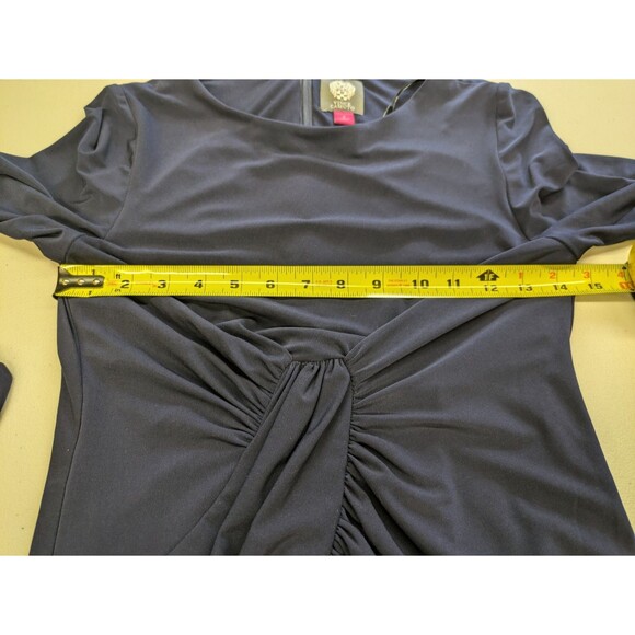 Vince Camuto Long Sleeve Gown Maxi Dress Elegant Navy Embellished Ruched Waist 4 - Picture 12 of 14